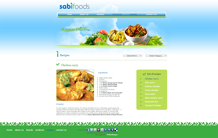 website design showing recipes