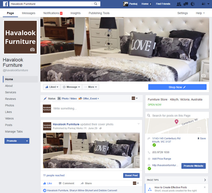 Facebook Marketing for Havalook Furniture